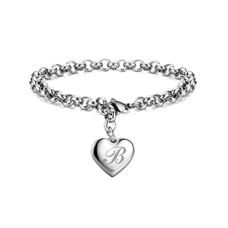 Wholesale Alphabet Pendant Stainless Steel Heart Bracelet